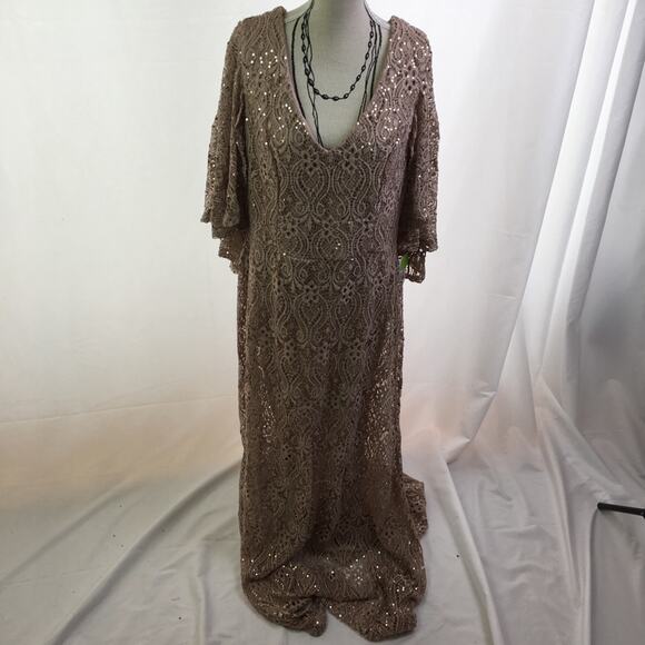 Blu Sage Sequin Gown Taupe 12 - Picture 16 of 16